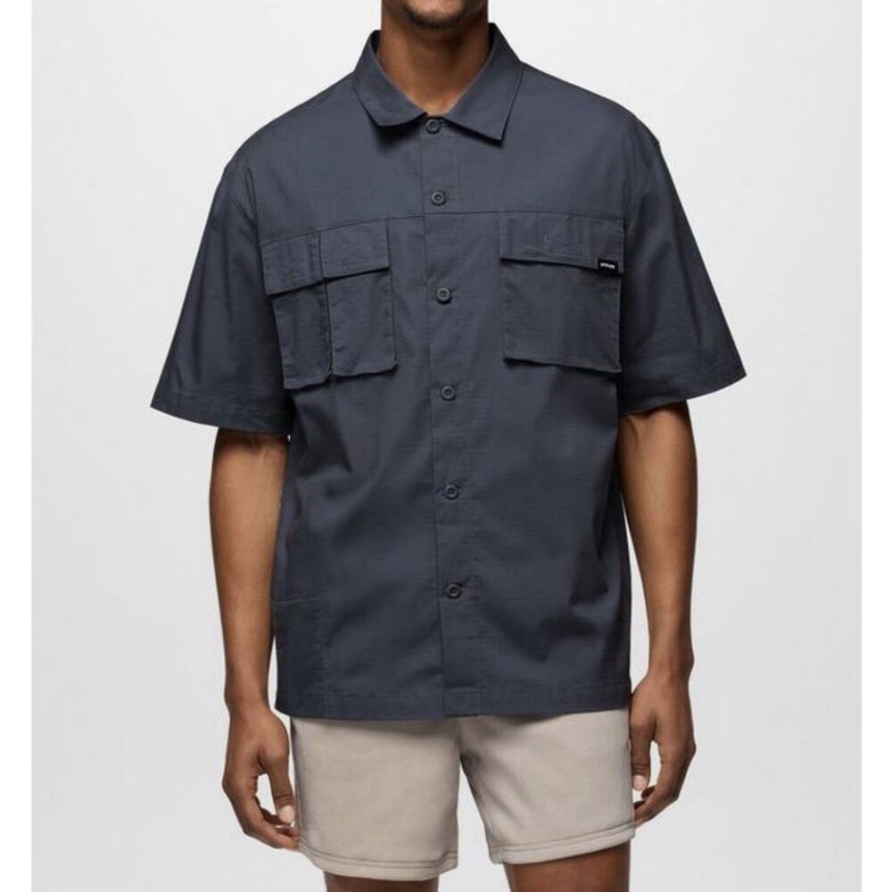 prAna Men’s Palisades Ripstop Short Sleeve Organic Blend Shirt XL GRAY NEW